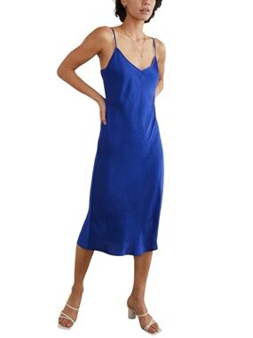 Aritzia Wilfred Only Slip Satin Midi Dress Royal Blue Sz XS